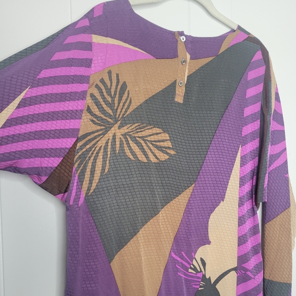 Nora Noh × Saks Fifth Avenue Palm Leaf 100% Silk Midi Dress Vintage Resortwear 8 - Picture 10 of 12